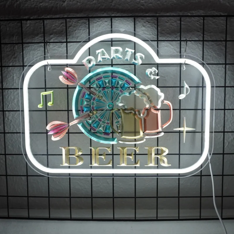 

Darts Beer Neon Sign For Wall Decor Board Engrave Creative LED Lights Room Decoration For Birthday Party Bar Game Club USB Lamp