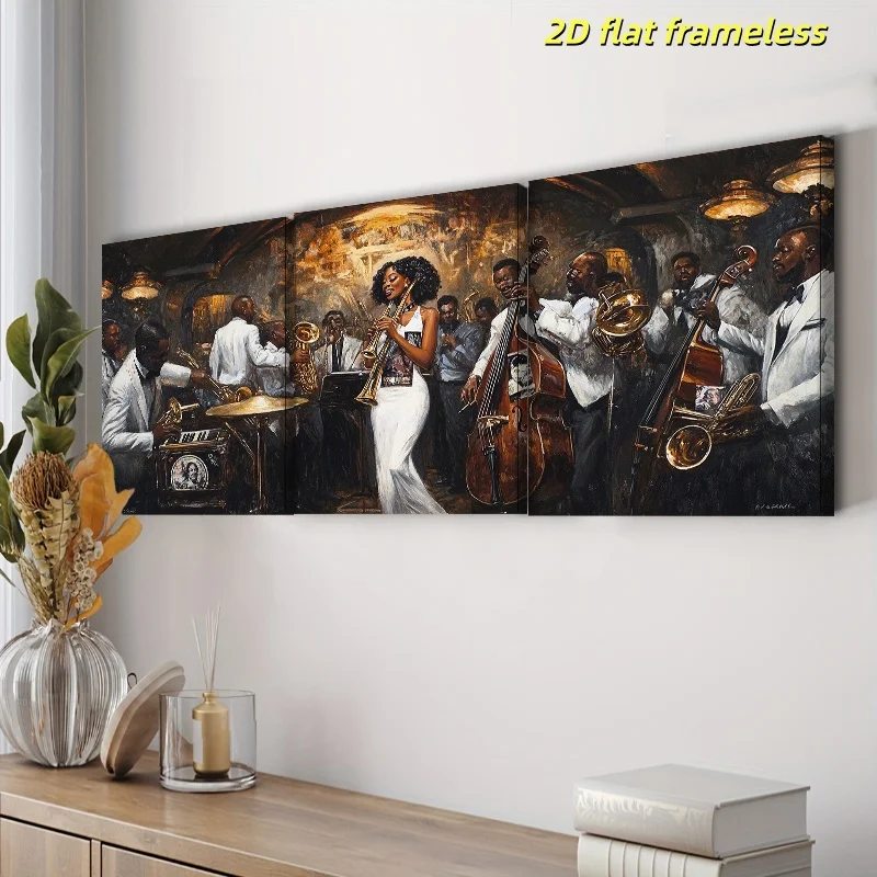 3 pieces of African American jazz band wall art canvas posters, suitable for decorating living rooms, offices, coffee shops, 2D