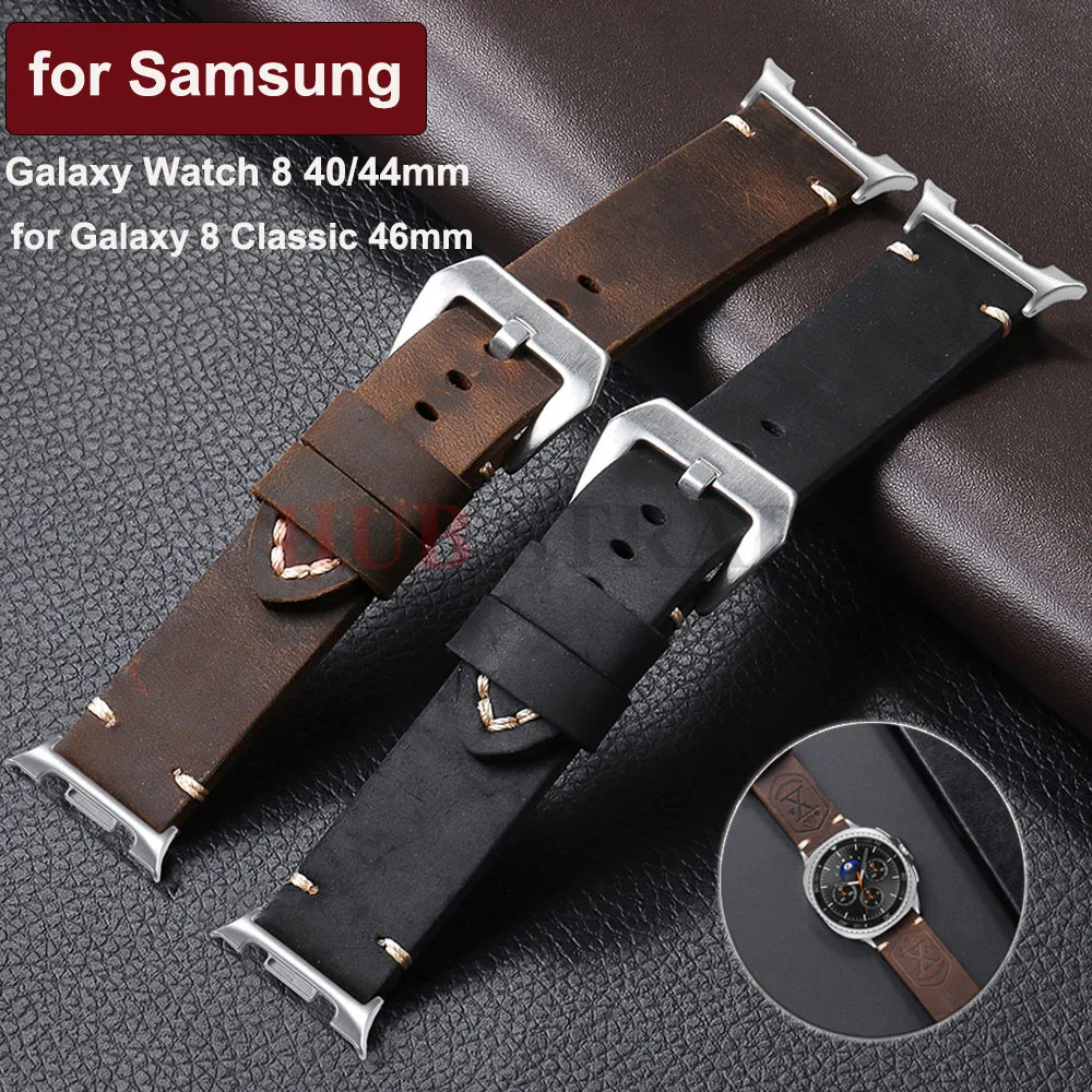 

Для Samsung Galaxy Watch 8 Classic 46 мм ремешок из натуральной воловьей кожи, сменный ремешок для Galaxy Watch 8 44 мм 40 мм для мужчин, аксессуары
