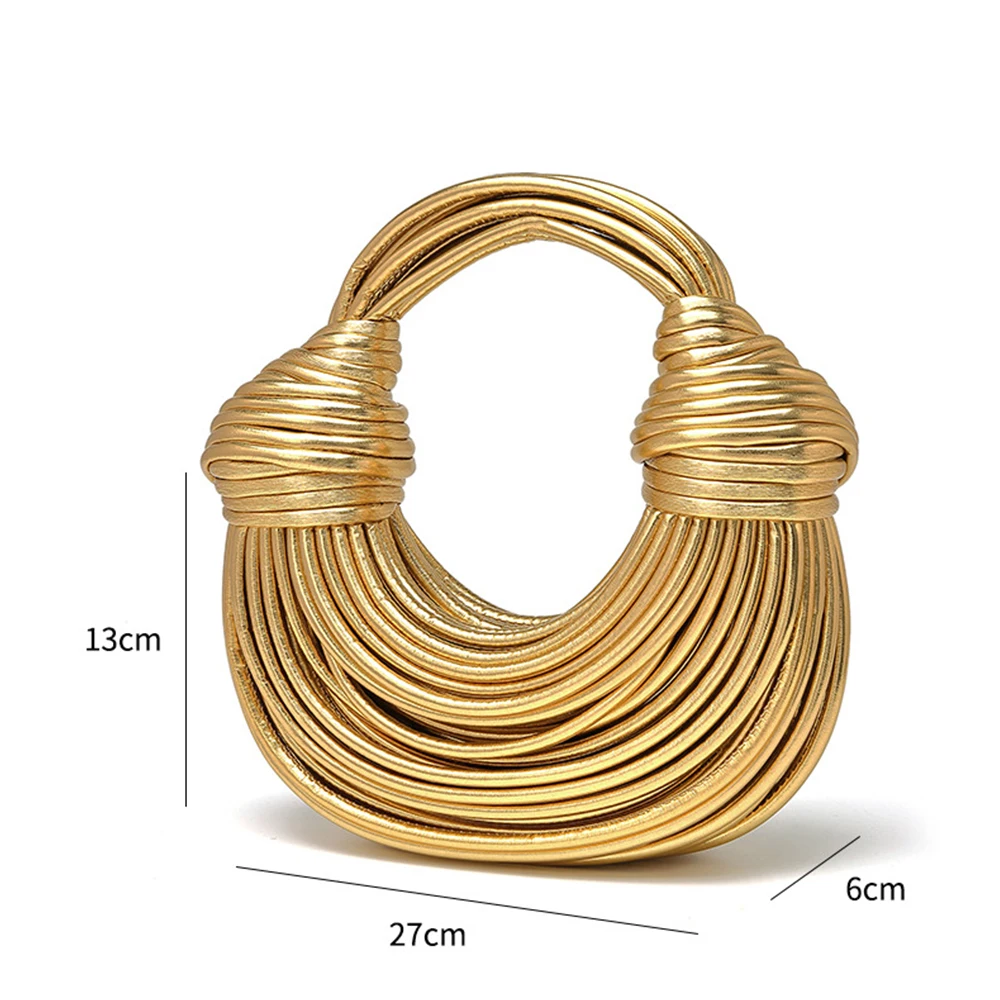 여성용 핸드백 골드 럭셔리 디자이너 브랜드 수제 국수 가방, 로프 매듭 당김 호보 이브닝 백