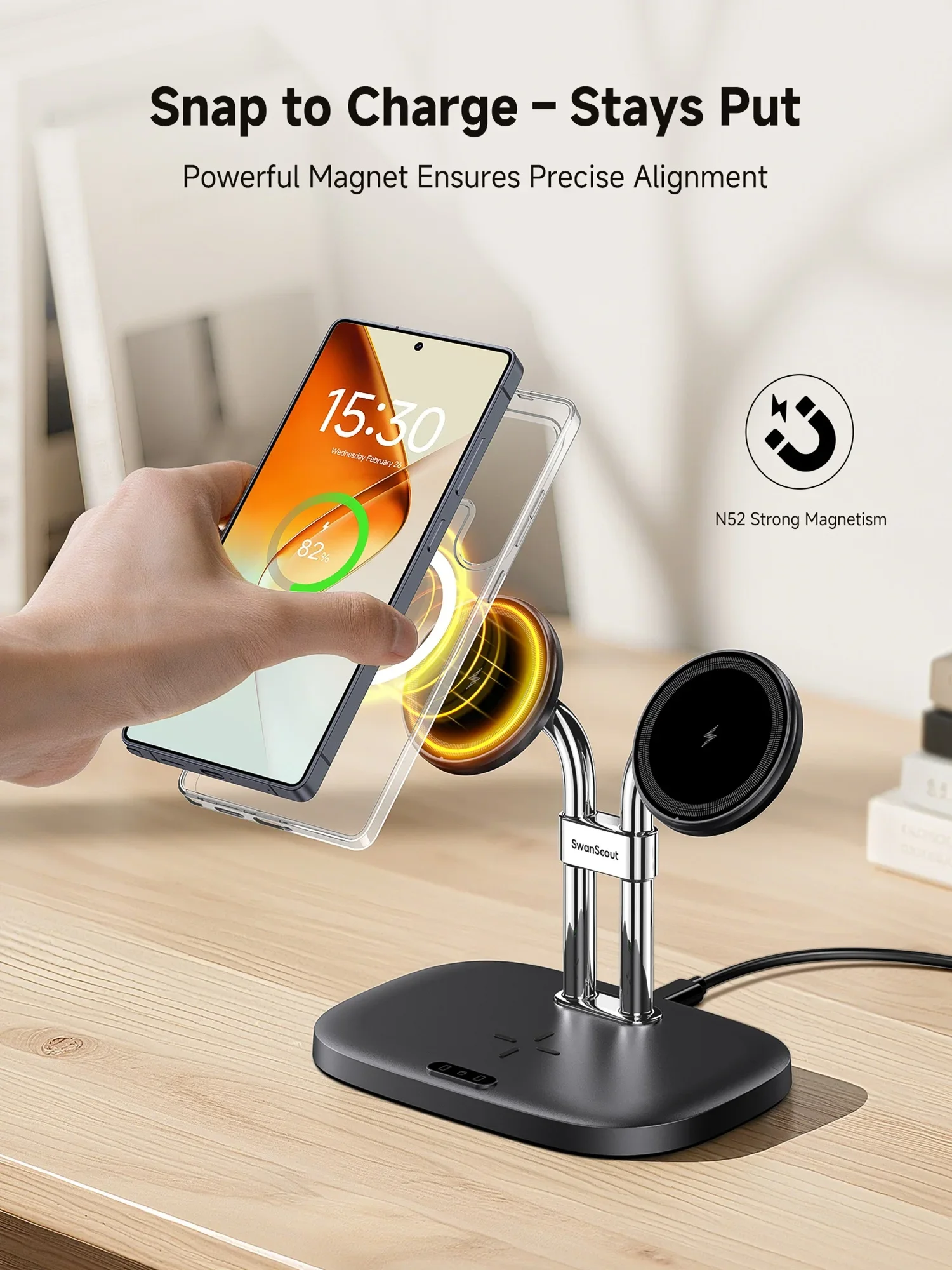 SwanScout 706SM Dual Phone Magnetic Charging Station for Samsung S25 Ultra S24 Plus S23 FE Charger Stand for iPhone 17 16 15 14 - náhled 3