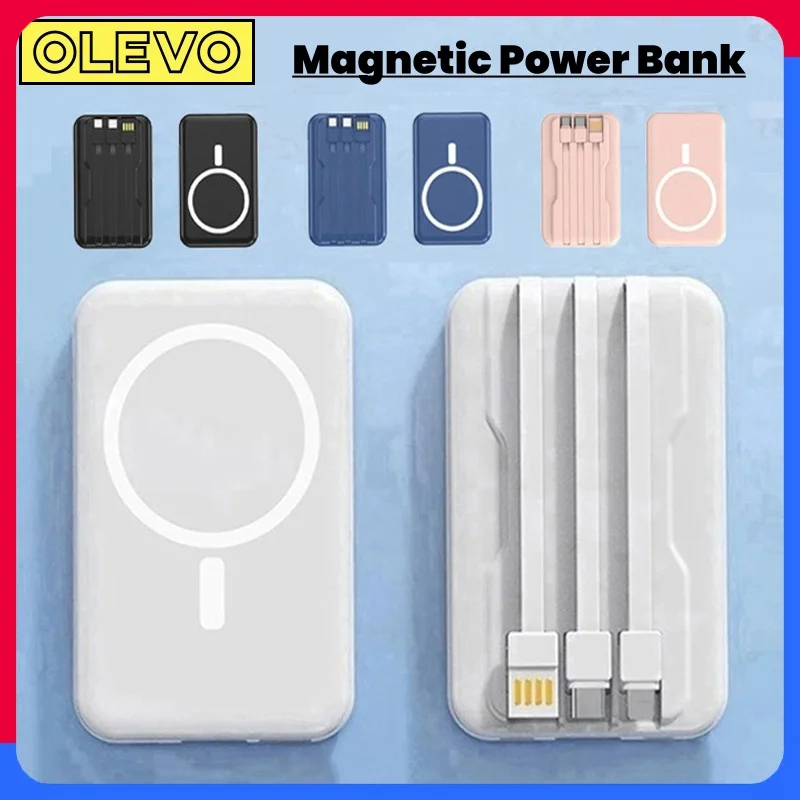 

10000mAh Magnetic Power Bank with 4 Cables Fast Charging Power Bank Portable Wireless Charger For Magsafe iPhone Xiaomi Samsung