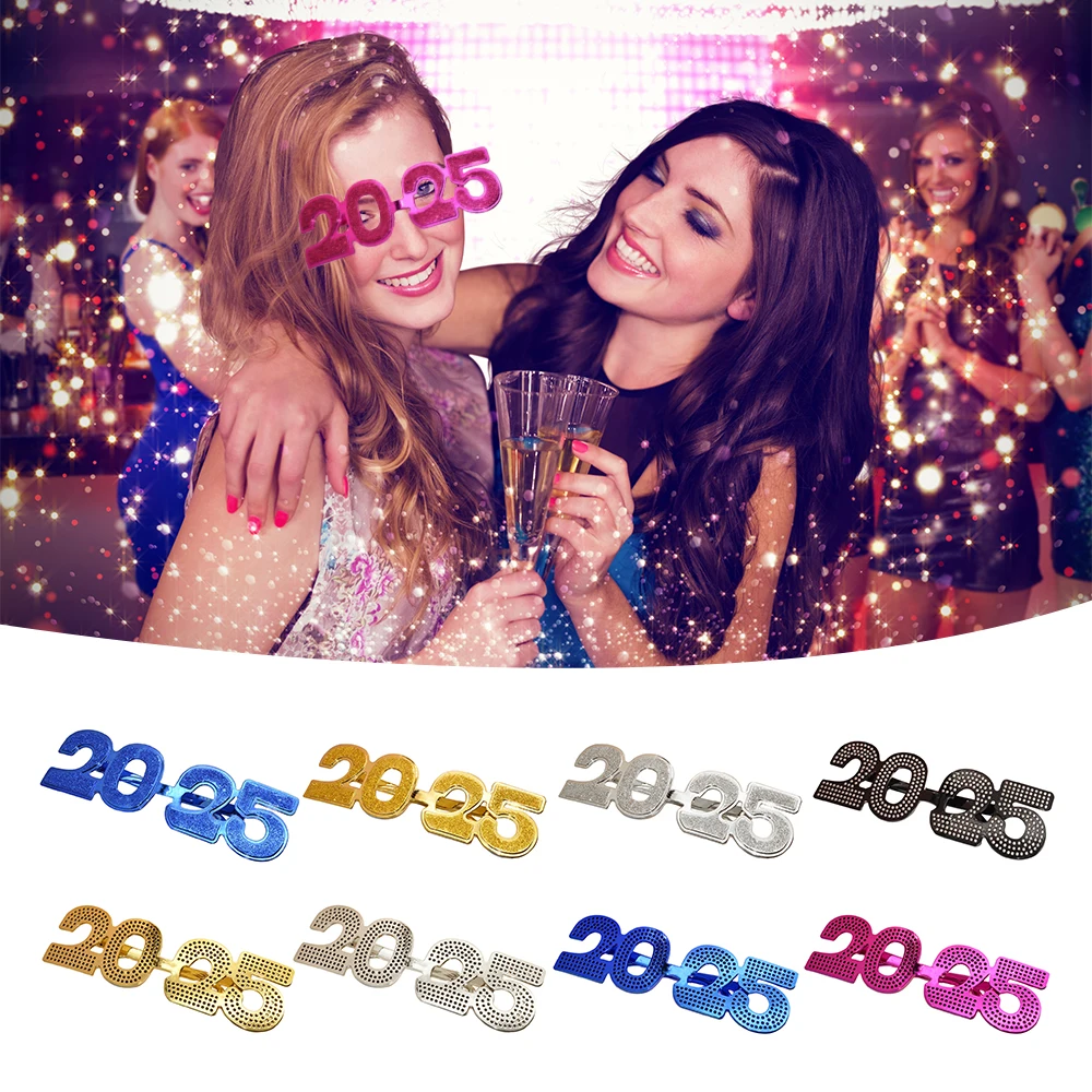 PC 2025 Digital Styling Glasses Decorative Glasses Funny Glitter Eyeglasses Personalized Styling Portable Happy New Year Glasses