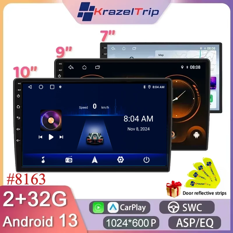 

#8163 1280*720P Universal 7 9 10 Inch Car Radio CarPlay GPS WIFI DSP RDS Stereo Android Auto for Kia Toyota Honda BMW Nissan