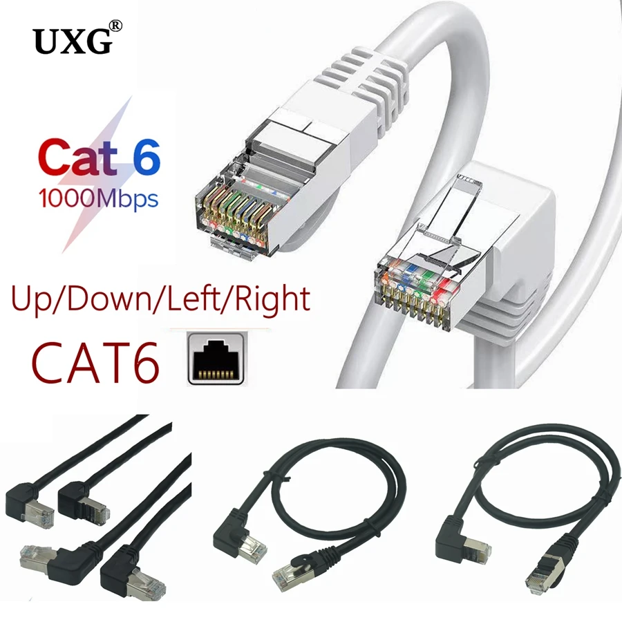 10M 5M 3M Cat6a RJ45 90 Degree Angle Ethernet Cable 26AWG Patch Cord Lan Cable L Shape RJ 45 for Patch Panel to Switch Flexiable