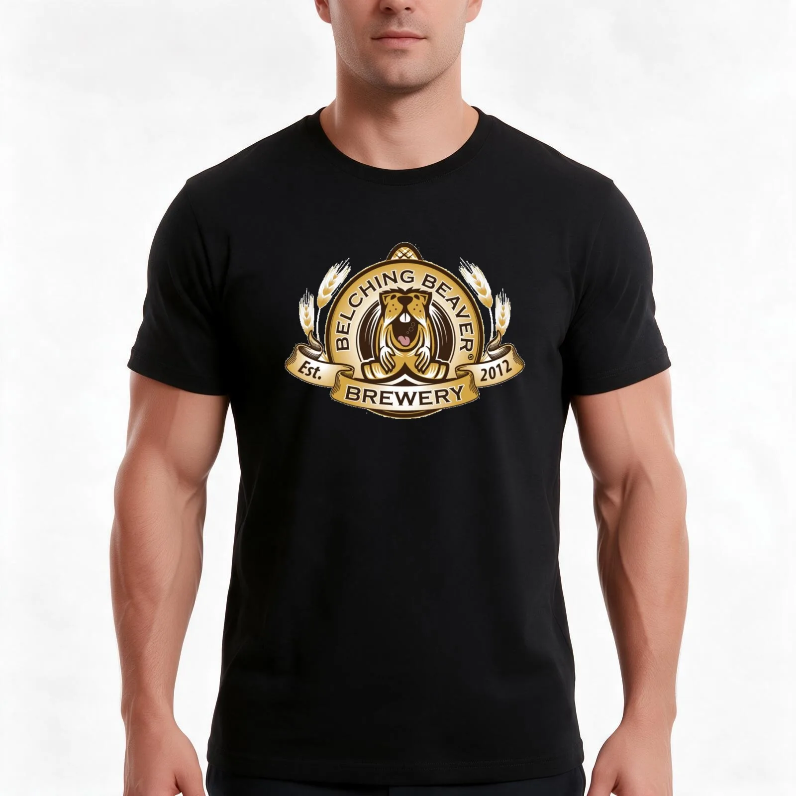 Belching Beaver Brewery Classic Logo T-Shirt, Summer Casual Cotton Tee, Oversized Streetwear Tops, Vintage Graphic Print