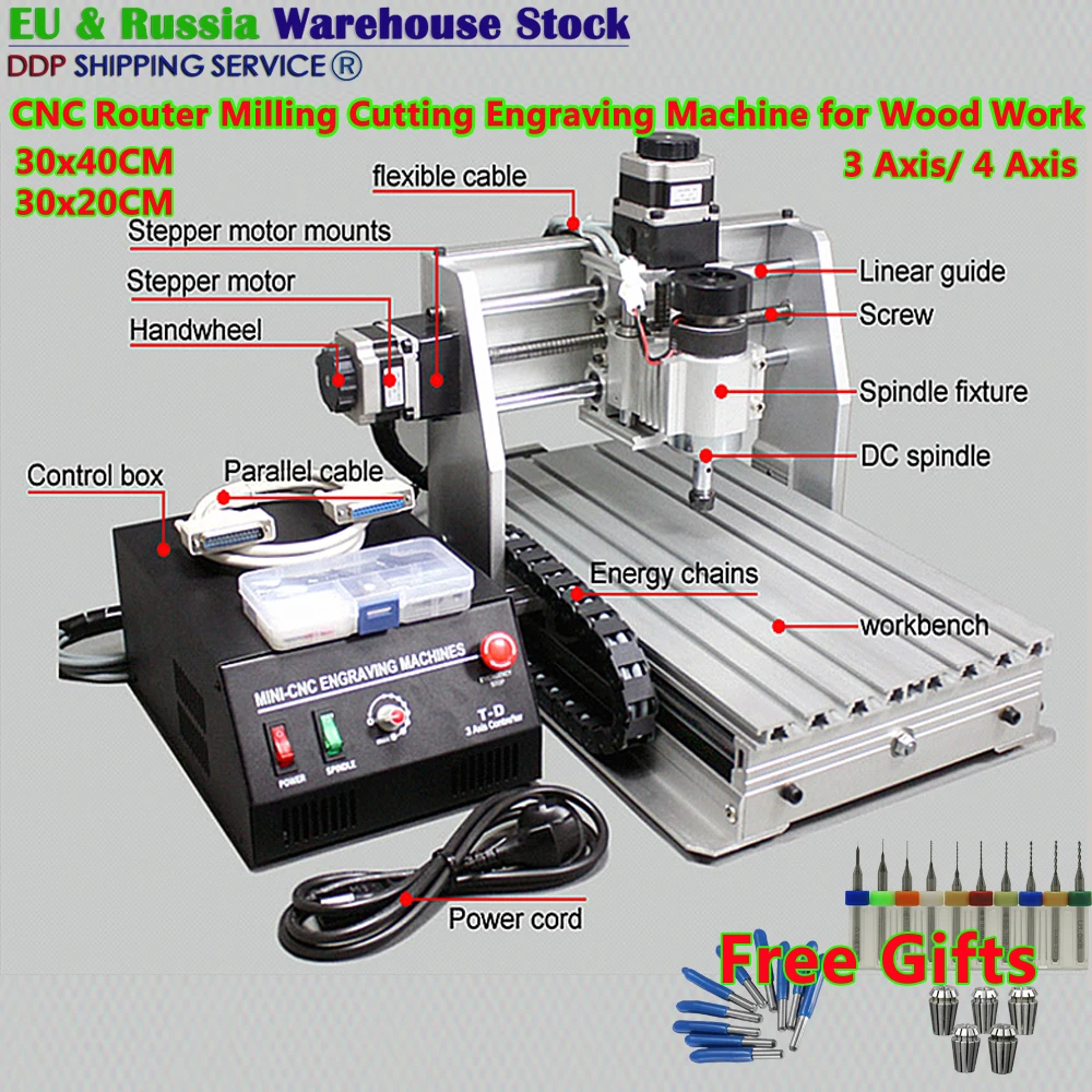 

Лидер продаж 3040 фрезерный станок с ЧПУ фрезерный Режущий гравировальный станок 30x20 см 3/4 оси PCB сверлильный гравер с подарками 220 В 110 В Бесплатная доставка