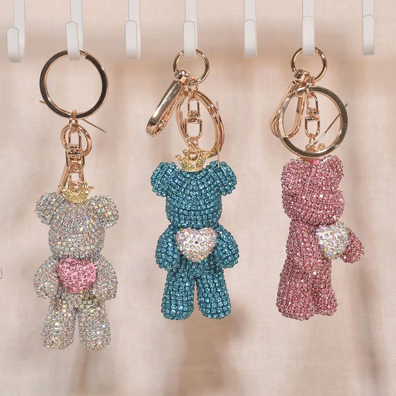 Diamond studded teddy bear KeyChain Pendant Flash Diamond Cartoon Doll Key Chains for Man Woman Jewelry Gifts Accessories