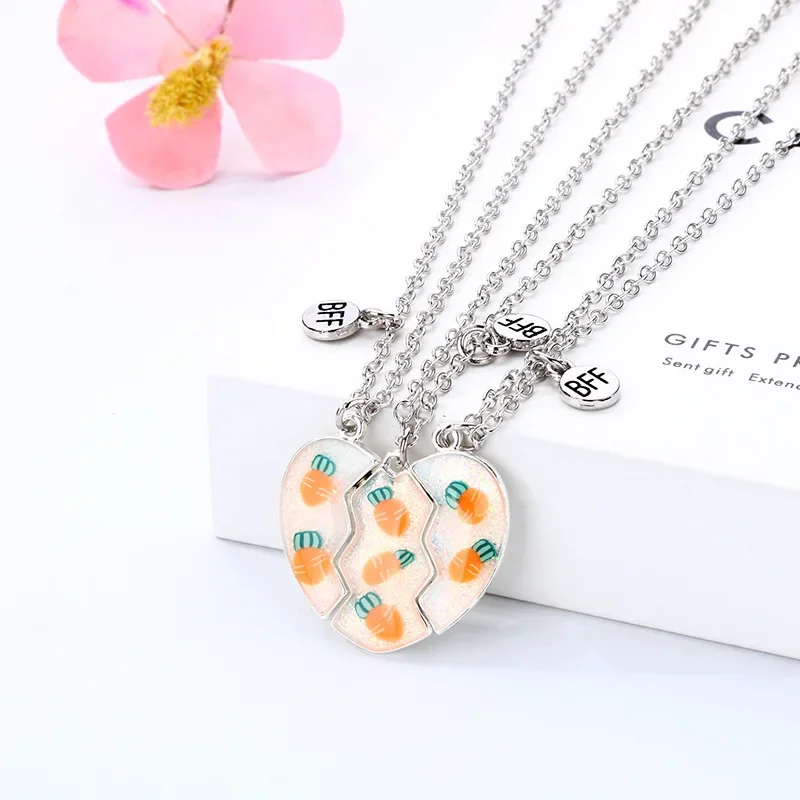 3pcs Fashion Heartbreak Love Patchwork Necklace for Women Girl Popolar Magnetic Alloy Cute BFF Pendant Chains Graduation Gifts