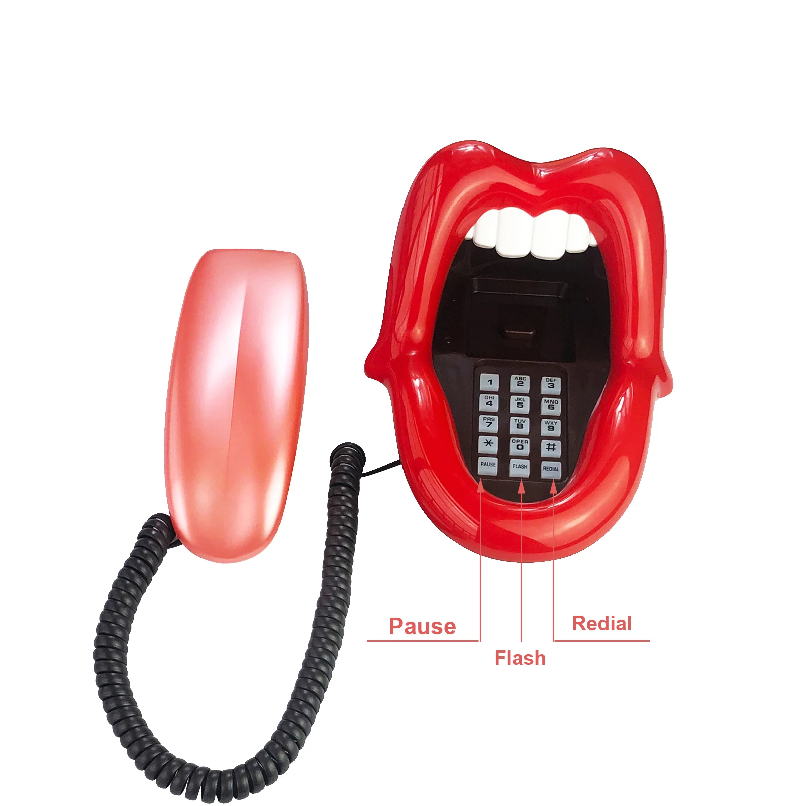 Landline Phones for Home, Red Mouth Telephone, Novelty Big Tongue Phone, Wired Funny Lip Phone Gift Real Corded Telephone Set