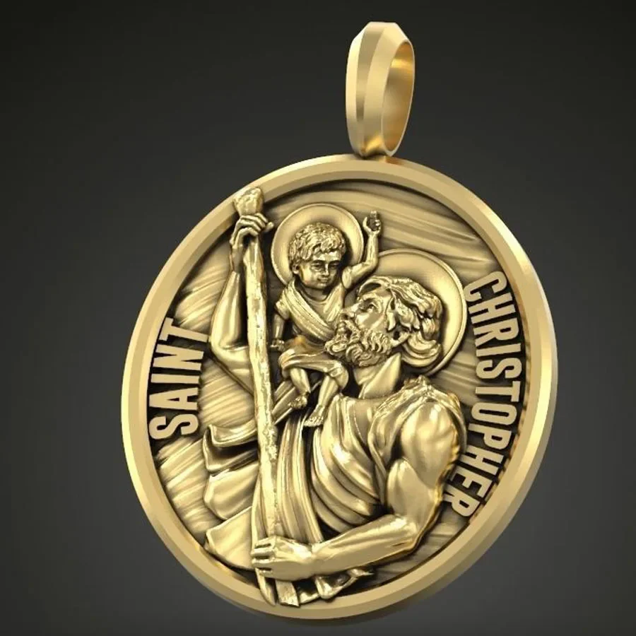 

17-18g Saint Christopher Baby Jesus Prayer Gold Pendant Customized 925 Solid Sterling Silver Pendant