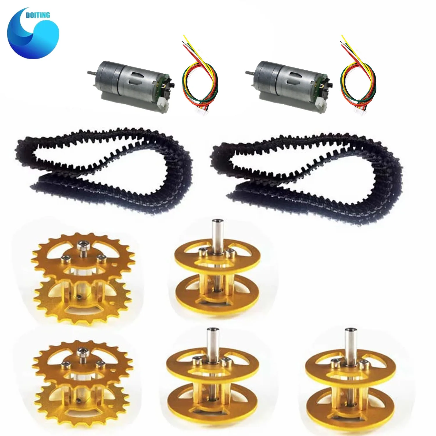 All-metal Bearing Wheels+ Driving Wheels+ Plastic Tracks+ Motors for Robot Tank Chassis Accessory Toy Parts