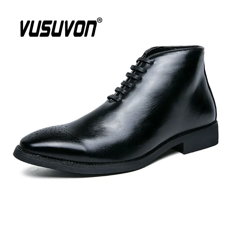 Fashion Men Boots Dress Casual Oxford Shoes Lace-Up Motorcycle Black Winter Autumn Party Business Boys Big Size 38-48