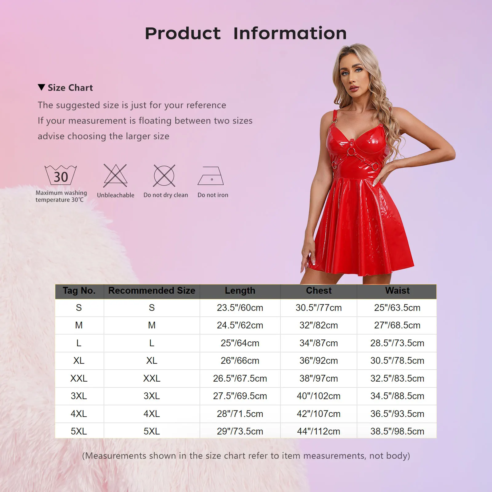 Womens Patent Leather Slip Latex Dress A-line Back Zipper Skater Mini Dress with O-Ring Rivets Wet Look Gothic Punk Clubwear - Image 6