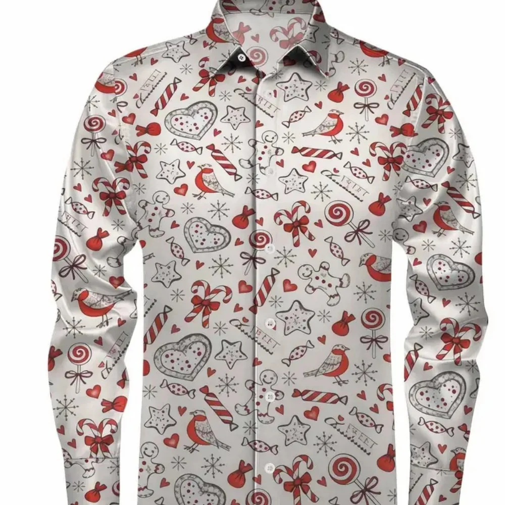 قميص رجالي كاجوال بأكمام طويلة مطبوع عليه جورب عيد الميلاد مقاس كبير، فكرة هدية لحفلات العطلات #4