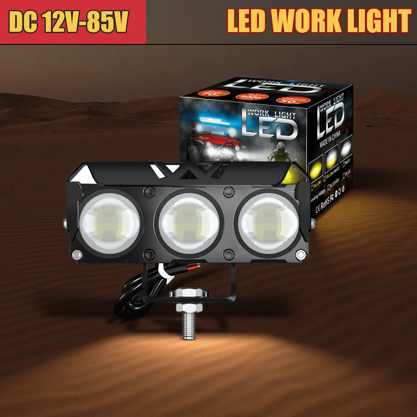 ضوء عمل 12 وات 3LED - مفتاح بارد/دافئ، مصباح أمامي للطرق الوعرة، للسيارة/موتو/جيب/SUV، جزء عصري #1