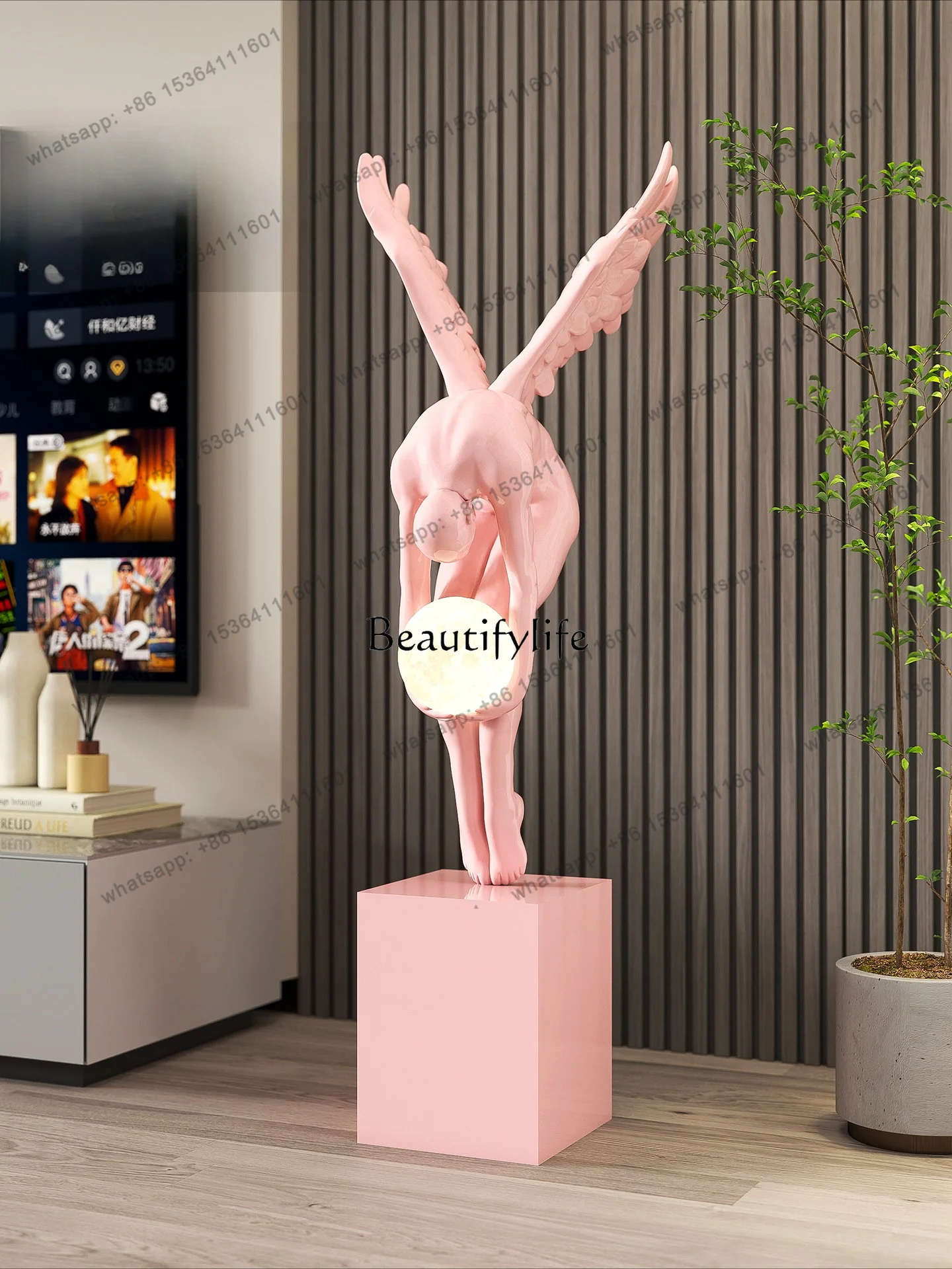 Factory Direct Modern Light Luxury Art Figure Floor Ornament Living Room Entrance Abstract Craft Hotel Lobby Angel Sculpture