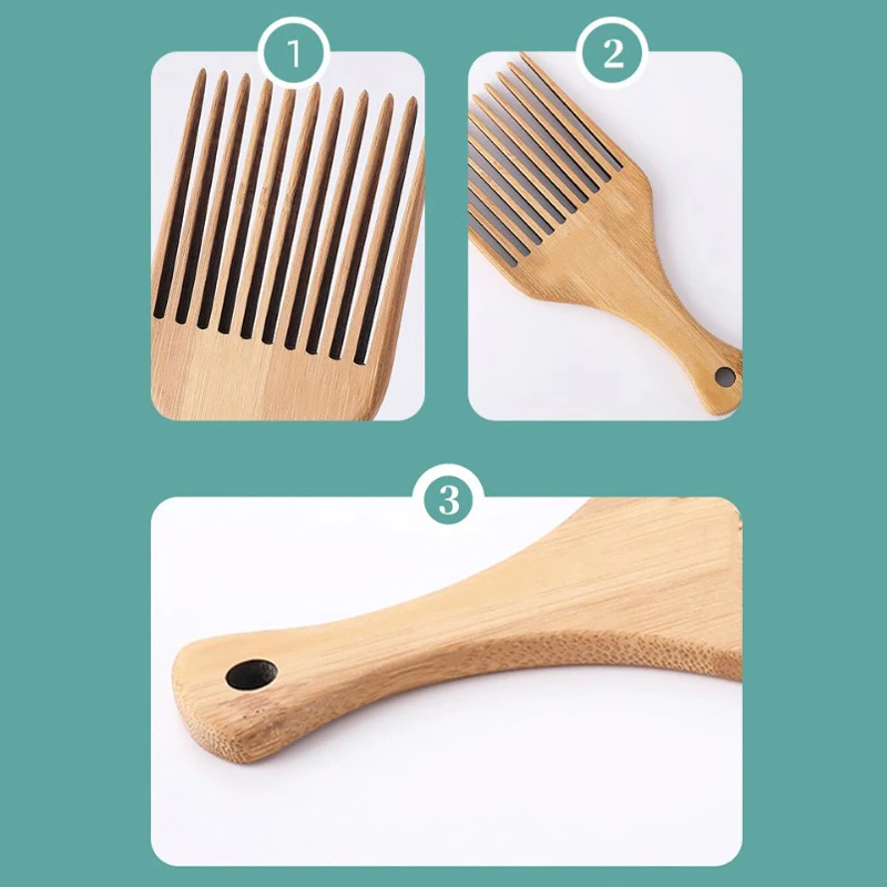 Anti-static Natural Bamboo Hair Pick Comb Scalp Massage Long Tooth Detangling Combs Afro Hair Lift Styling Accessories