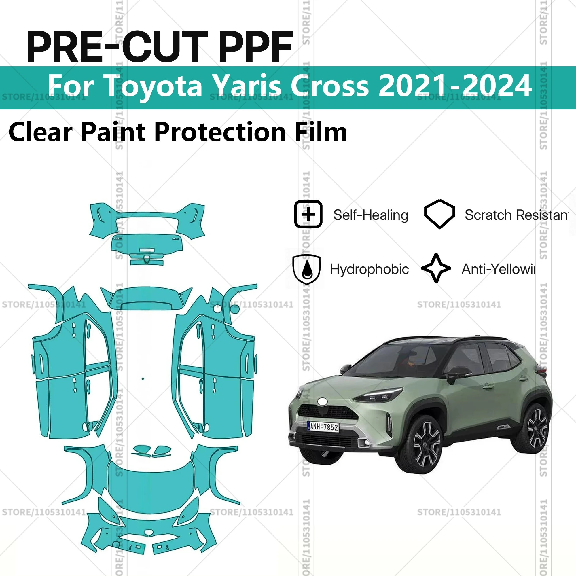 

Для Toyota Yaris Cross 2021-2024: Предварительно вырезанная прозрачная защитная пленка PPF для автомобиля, профессиональная автомобильная пленка PPF для полной оклейки кузова