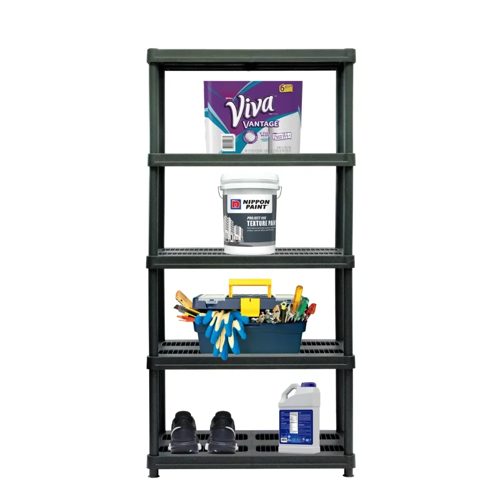 

36"W X 24"D X 72"H 5-Shelf Resin Shelving, 750 Lb Capacity ,Strong and Durable,Black-RS3624-5BLK