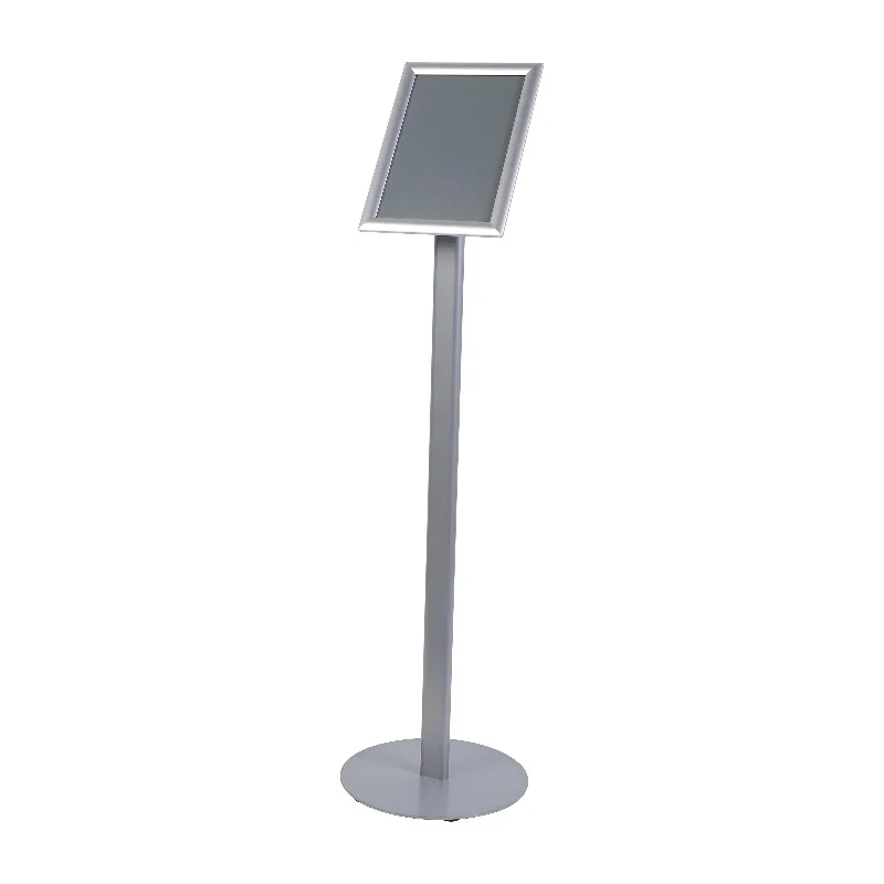 A3 and A4 floor display stands fixed height 115 cm, straight aluminium rod, round steel base