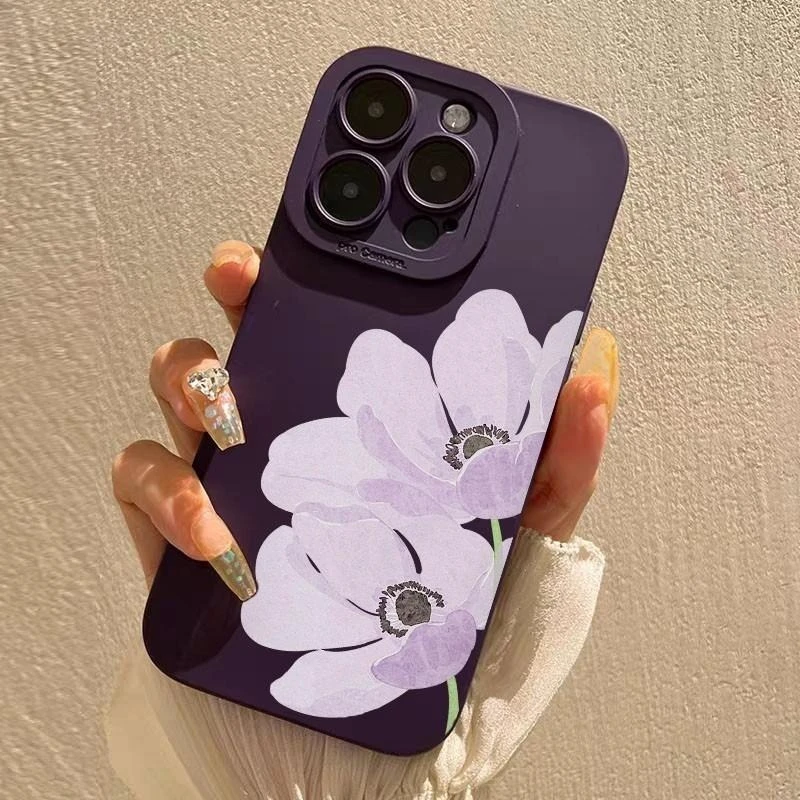 

For Vivo Y21 Y21s Y21T Y21a Y33S Y50 Y20i Y20s Y20a Y11S Y12S Y12A Y19 Y17 Y15 Y11 Phone Case Purple Flower Soft Back Cover