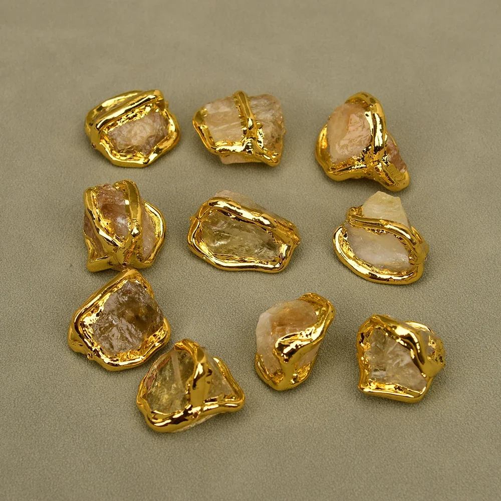 

5 Pcs Natural Yellow Citrine Gold Plated Nugget Gems Freedom Beads For Pearl Necklace Pendant Jewelry DIY