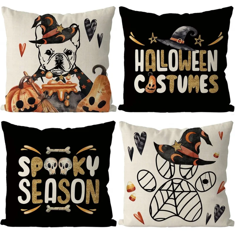 

Halloween pillowcase 18x18 inches, set of 4 French Bulldog Pillow Cover