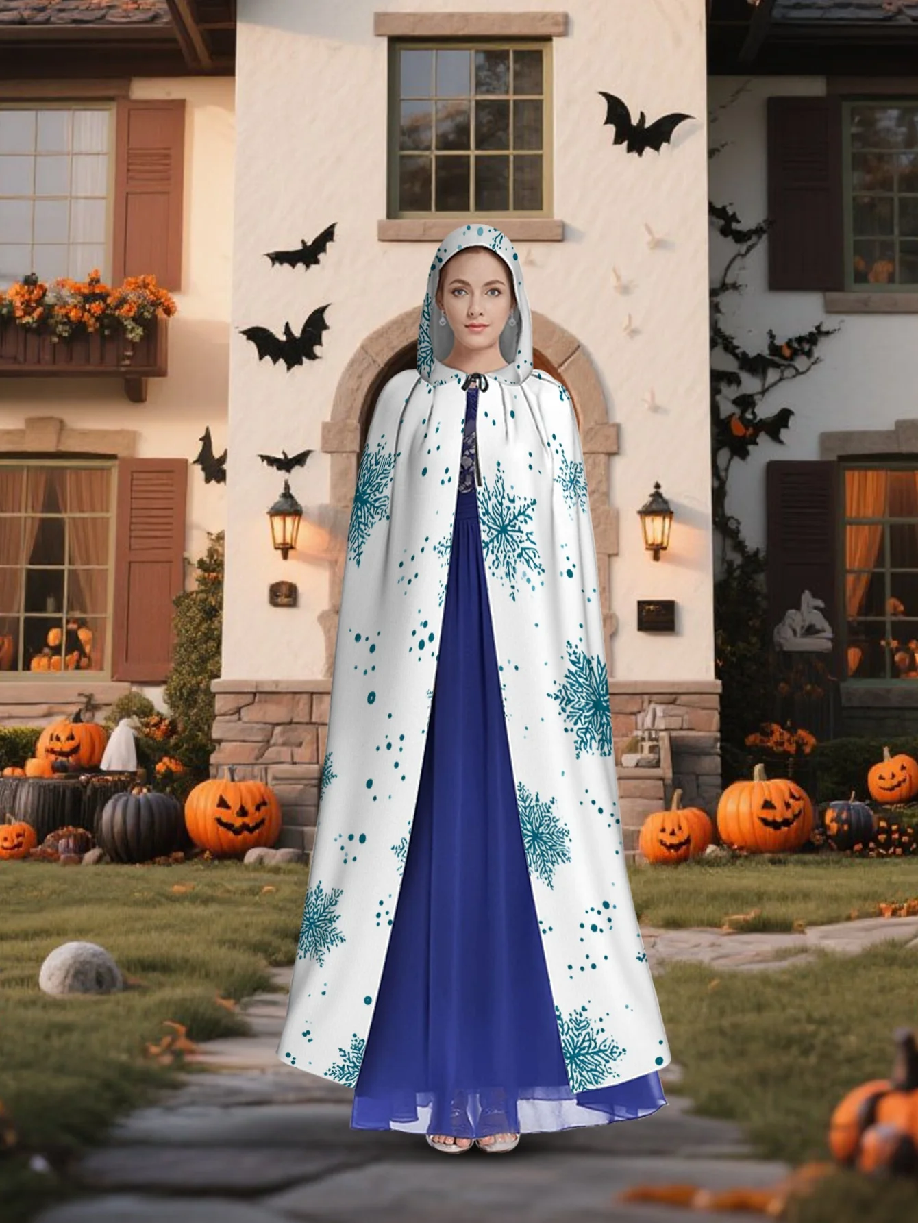 Customization 1pc Merry Christmas Hooded Cape With 2D Flat Printing, Snowflake Winter Design, 100% Polyester, Perfect For Wearin