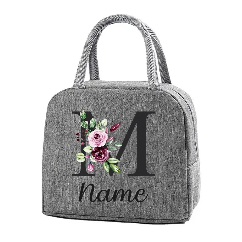 Custom Name Insulated Bag Lunch Box Thermal Insulated Bento Cooler Bag Picnic Food Pouch Gifts for Women Kids Lunch Handbag