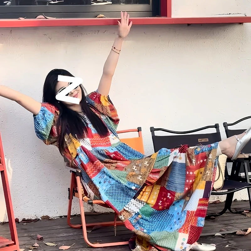 Vestido boho de algodão floral feminino verão solto ajuste casual estilo férias efeito fino elegante vestido maxi estampado