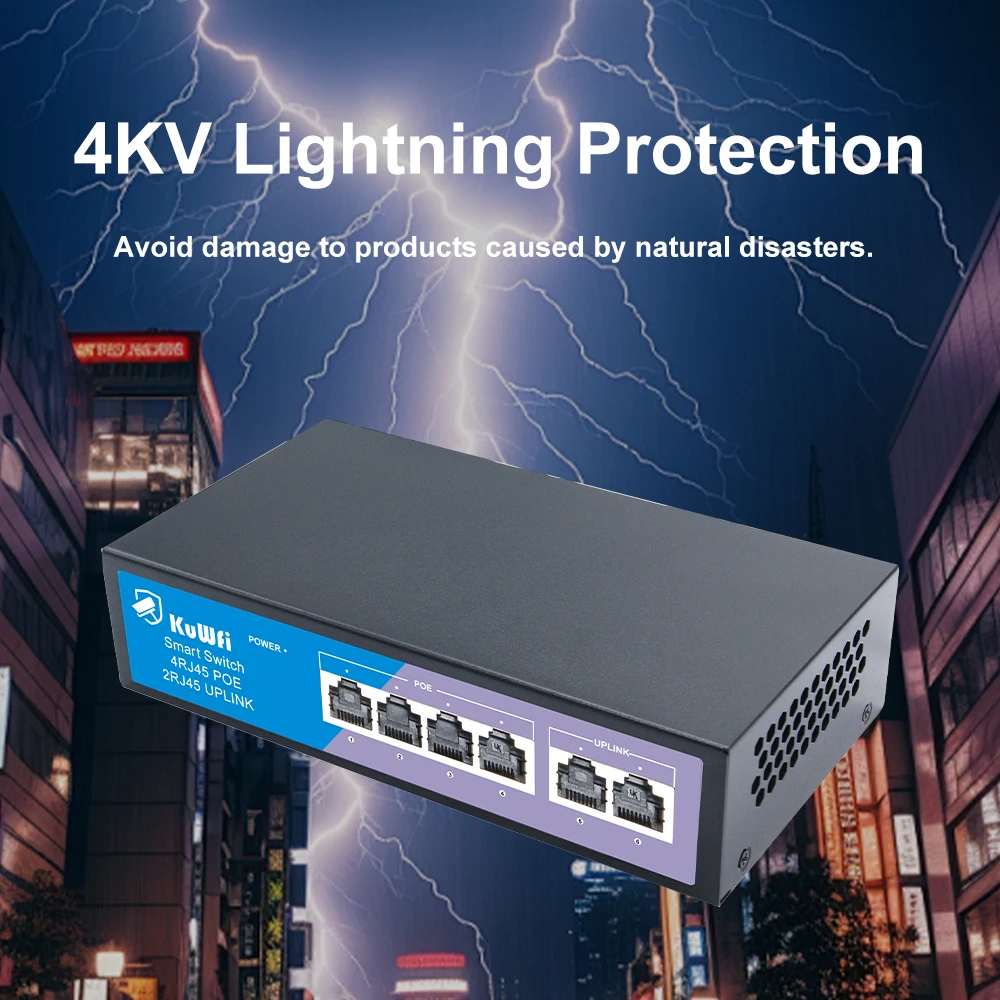 4 8 portas 10/100mbps ethernet switch rápido de alta potência 60w/120w poe switch ieee 802.3af/at para câmera ip 4kv proteção contra raios