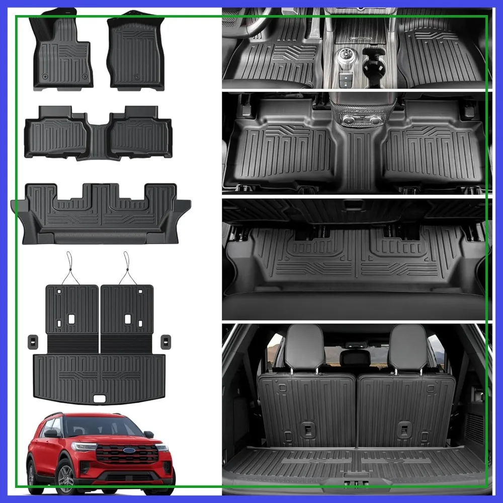 

All Weather TPE Floor Mats for Ford Explorer 7 Seat 2020-2026, Cargo & Backrest Mat, Waterproof