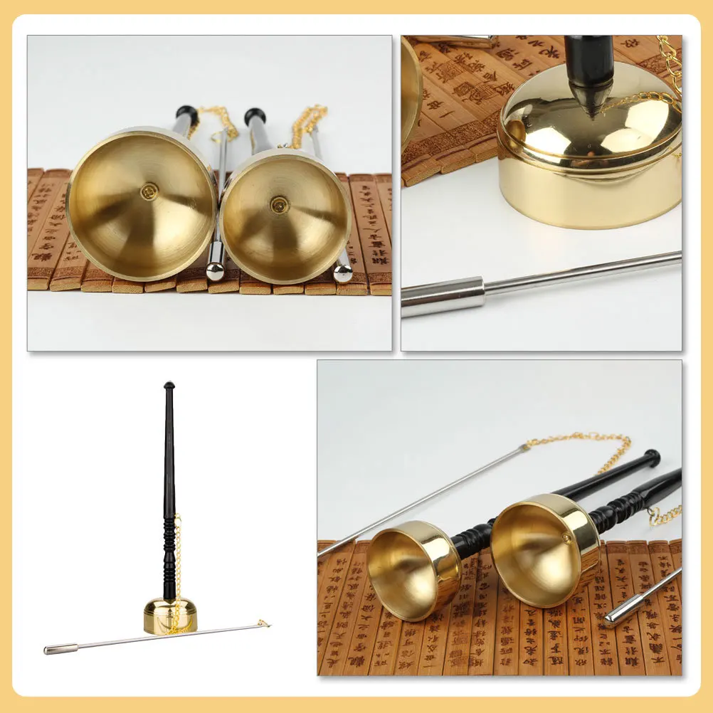 

Brass Yin Qing Buddhist Musical Instrument Long Handle for Meditation Temple Rituals Decorative Yin Qing for Buddhist Ceremony