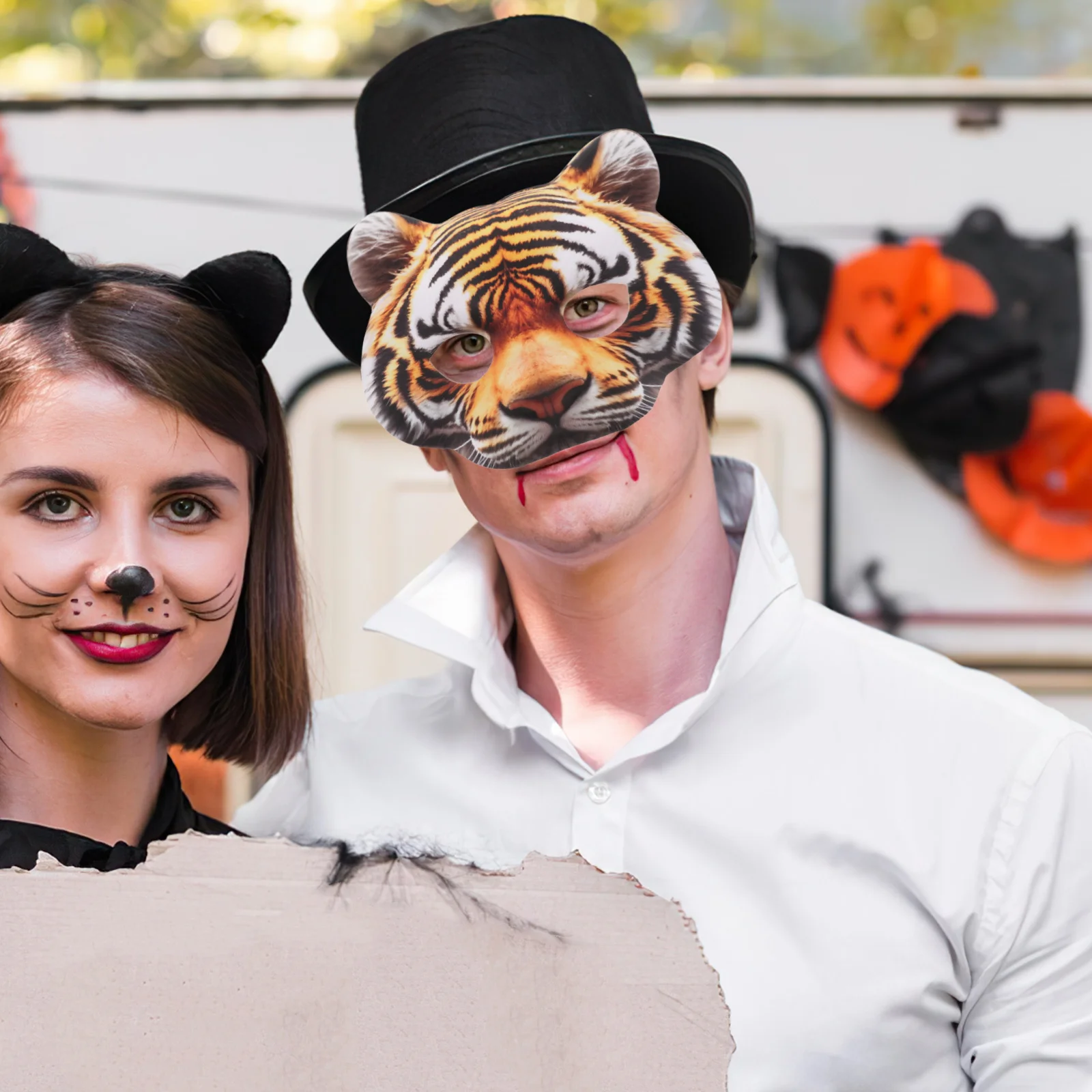 Eva Tiger Masker Half Gezicht voor Volwassenen Cosplay Carnaval Maskerade Kostuum Foto Prop Tijger Gezichtsmasker