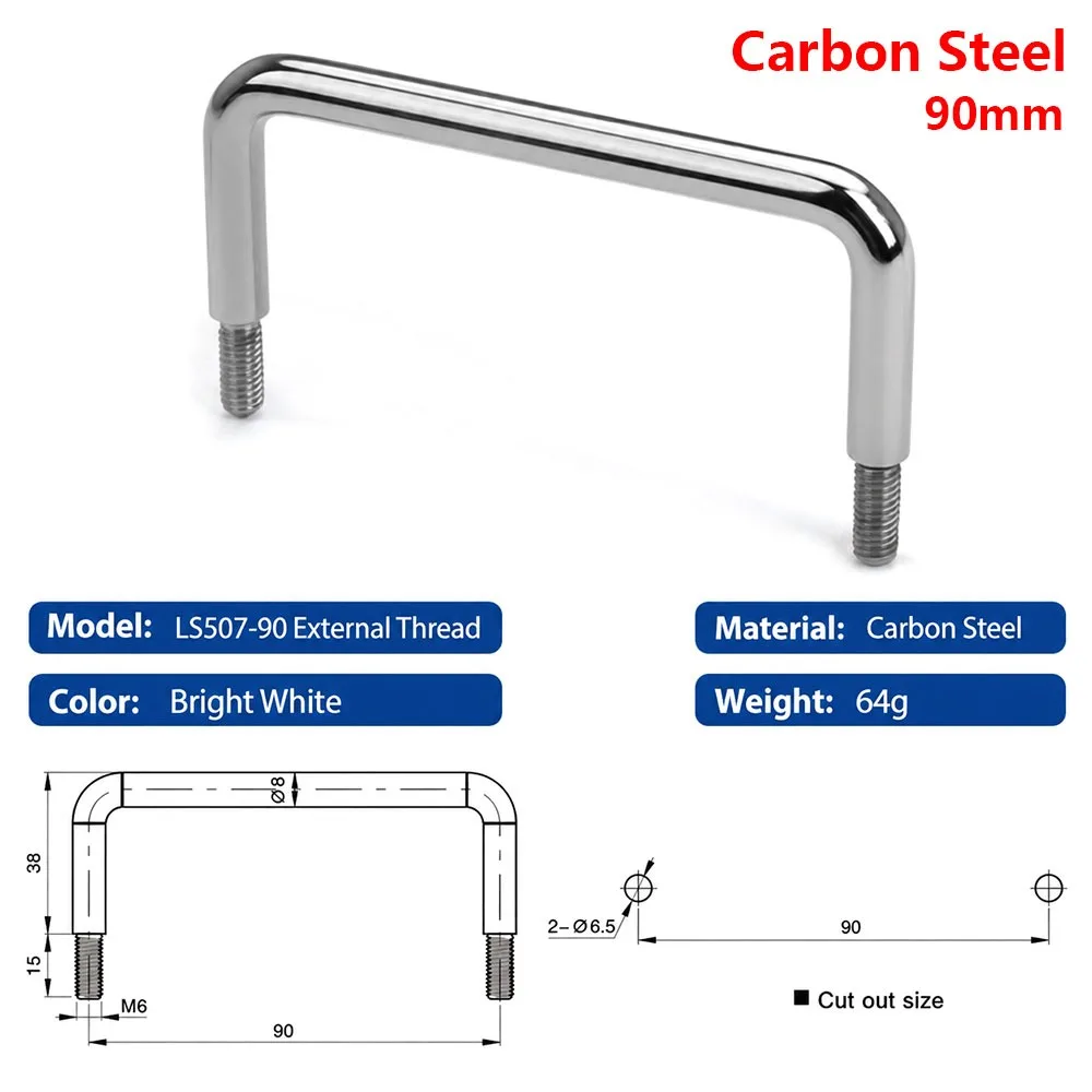 1Pcs LS507 Electrical Cabinet Handle Carbon Steel 90/100/120mm Pitch Row Cabinet Door Handle Stainless Steel External Thread