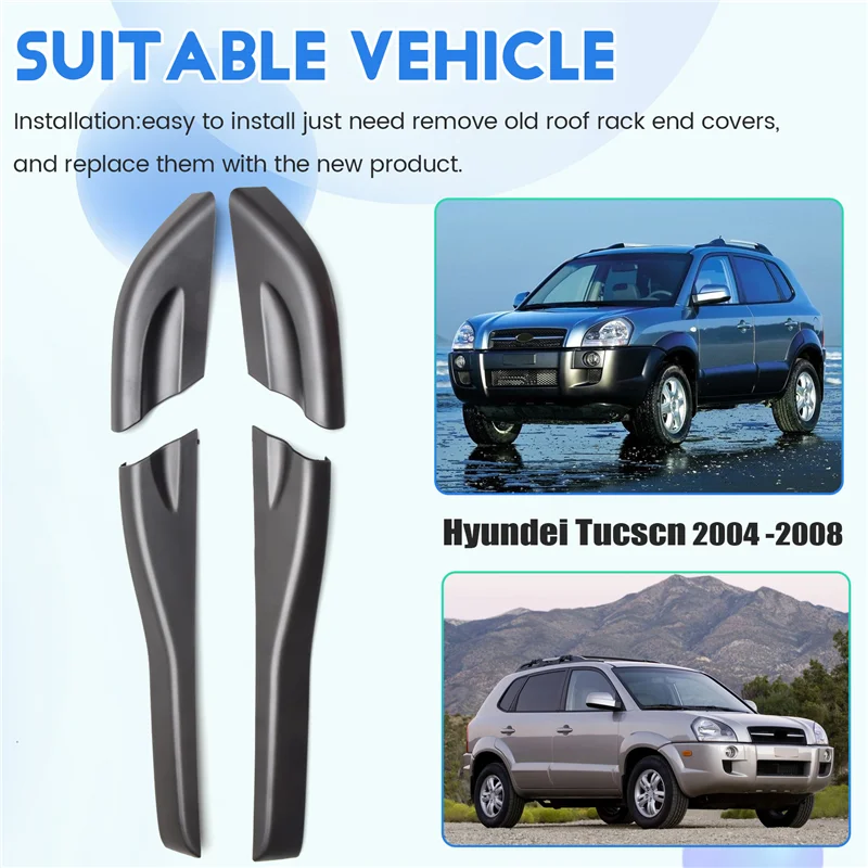 

4Pcs Roof Rails Rack End Cover Shell For Hyundai Tucson 2004 -2008