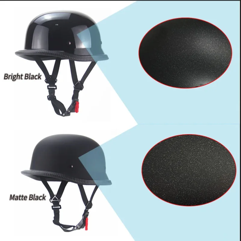 1X M/L/XL/XXL Vintage Motorcycle Cruiser Helmet Half Face German Helmet Motorcycle Helmet Bright Black DOT Certification