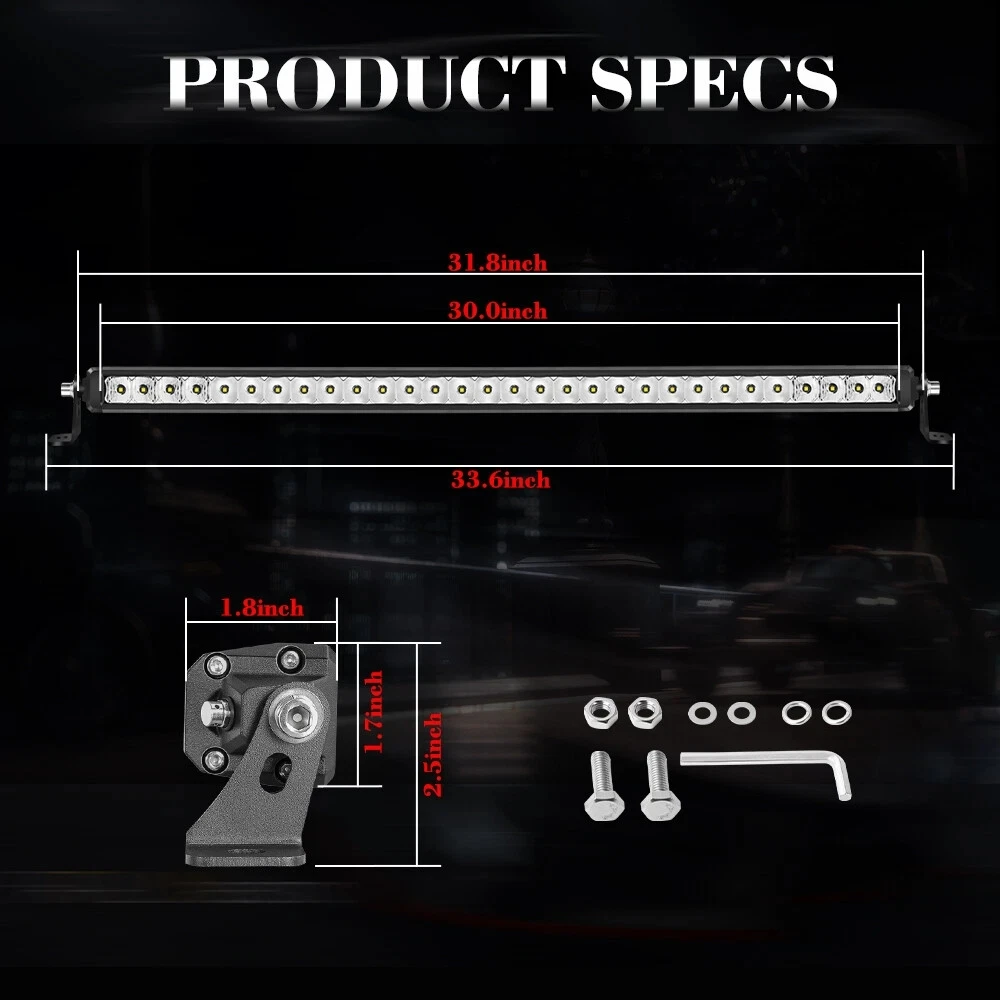 Single Row 30/32 inch LED Light Bar Off-Road Combo Spot Flood 150W Ultra Slim Thin Light Bar Trucks UTV ATV Pickup RZR Bumper