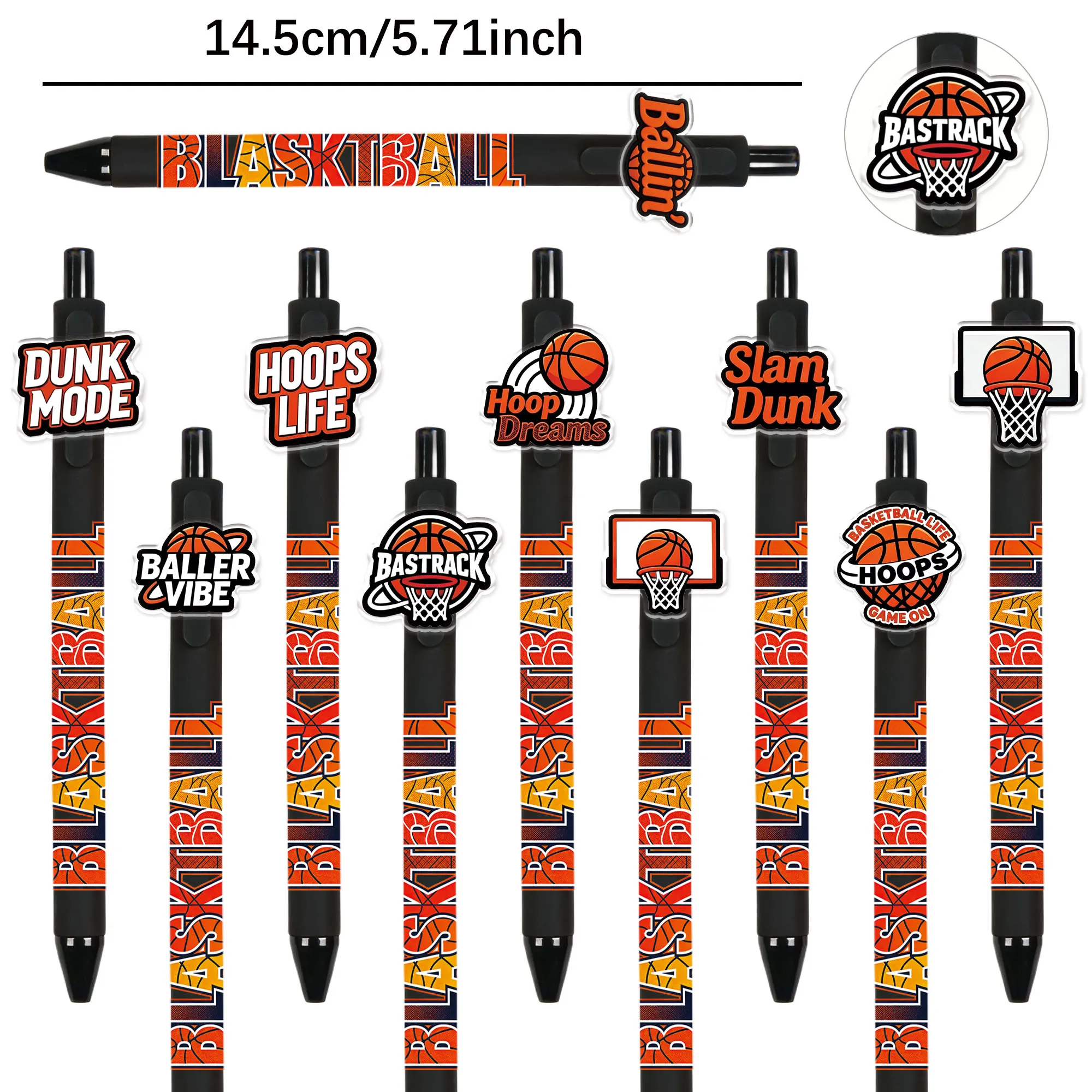 10 pieces / 20 pieces sports basketball-themed ballpoint pens. Basketball enthusiasts use the black ink writing pen.