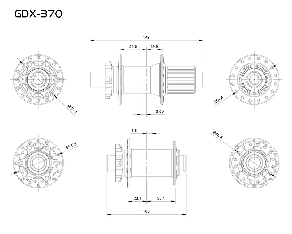 GOLDIX GDX370 Bike Hub Sealed Bearing 6 Bolt Disc Brake J-Bend spoke 32 Hole Ratchet 36T BOOST MTB Hub