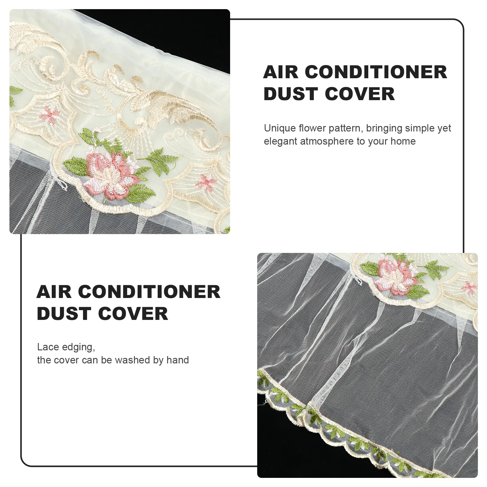 

Washable Air Conditioner Cover with Elegant Flower Design Lace Trim for Wall-Mounted Indoor Units Dustproof Protective Ac