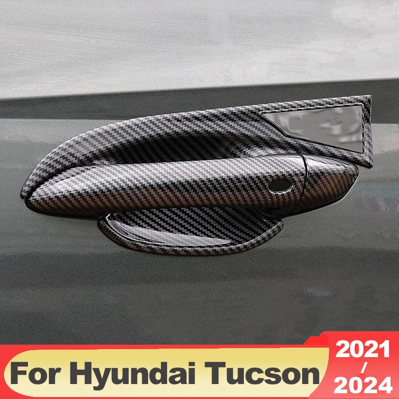 For Hyundai Tucson NX4 2021 2022 2023 2024 Hybrid N Line ABS Carbon Car Door Handle Bowl Cover Decoration Sticker Accessories