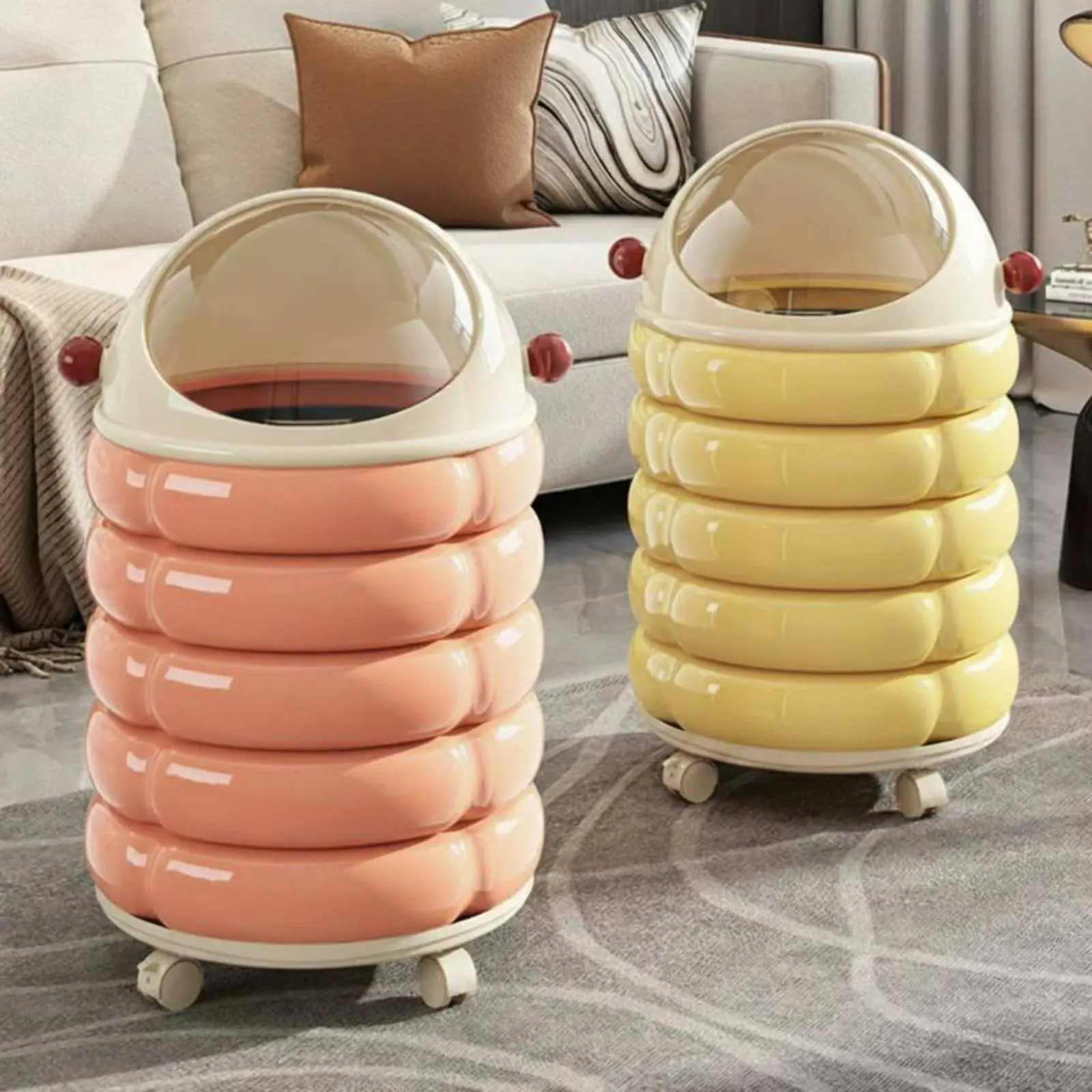 

Lidded Trash Bin Easy to Move Wheeled Trash Can Narrow Space Waste Bin Gliding Wheels Modern Design for Bathroom