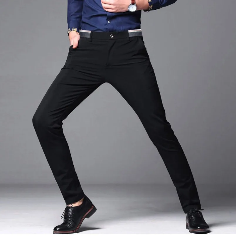 Men\'s Spring Autumn Fashion Business Casual Long Pants Suit Pants Male Elastic Straight Formal Trousers Plus Big Size 28-40