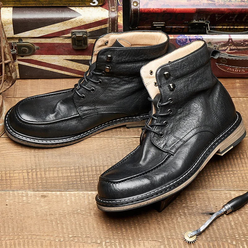 Retro Soft Leather Mens Chelsea Boos Luxury Genuine Leather Handmade Fashion Designer Quality Ankle Business Social Shoes Man