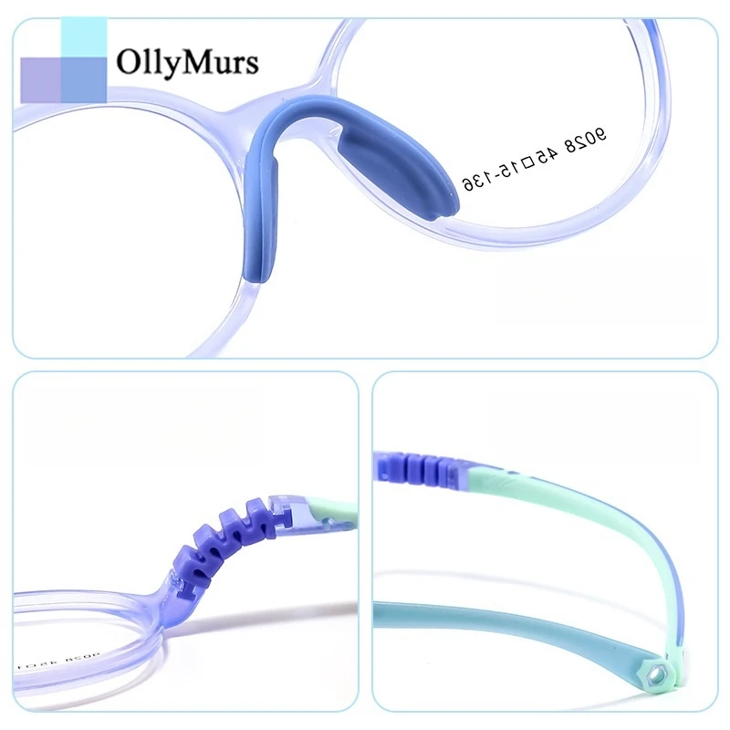 OLLYMURS Сверхлегкая удобная детская оправа для очков для мальчиков, винтажные круглые гибкие оптические детские очки по рецепту для девочек