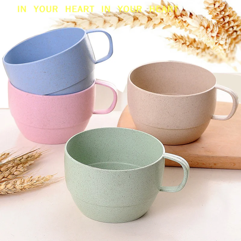 【X】Nordic Style Plastic Tea Cup Coffee Tea Milk Drink Cup Eco-friendly Reusable Wheat Straw Cup Travel Bathroom Toothbrush Cup