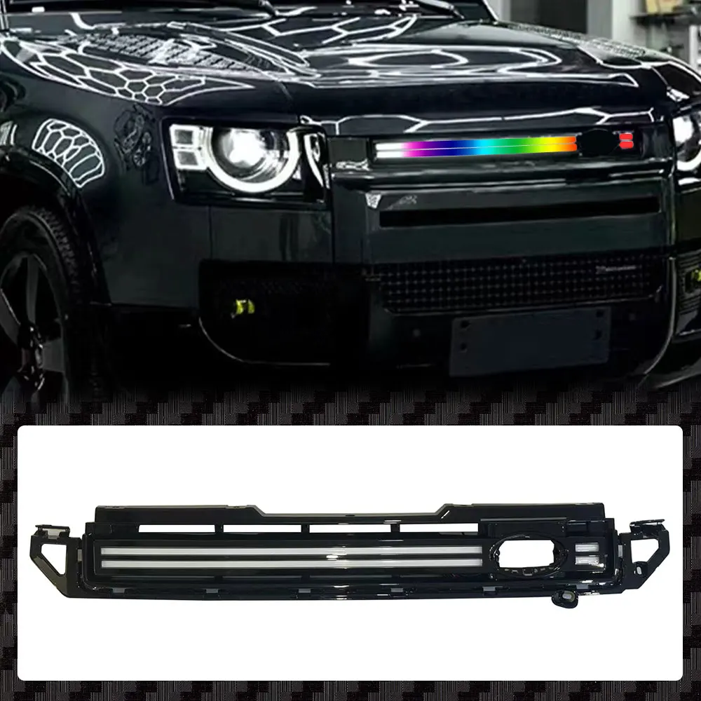 

Fits for Land Rover Defender 130 2020-2023 2024 Front Radiator Mesh Grille Grill With LED Smoke Light