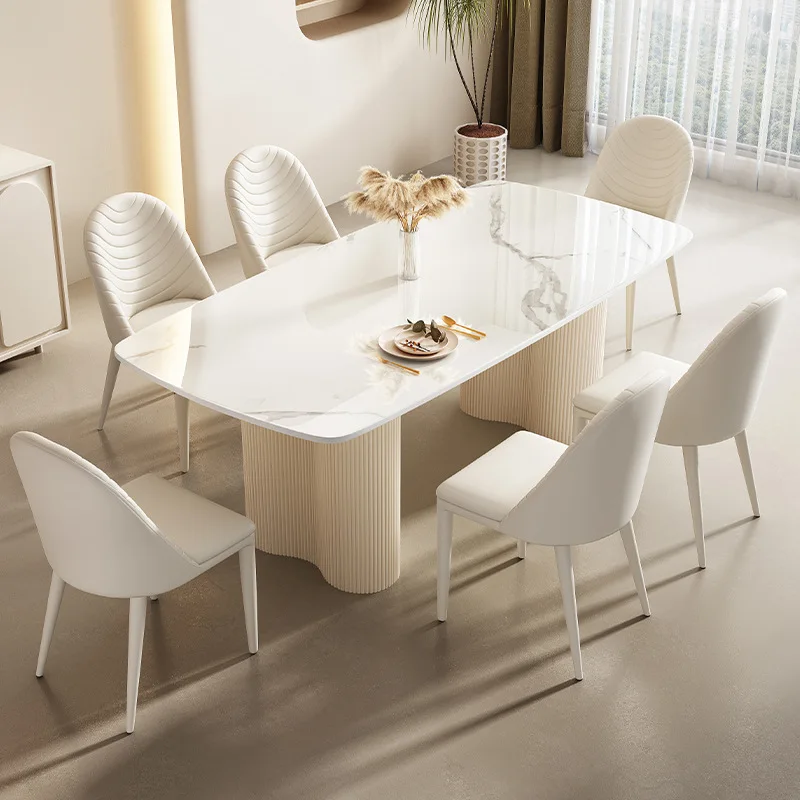 Cream wind rock slab dining table rectangular light luxury modern simple table and chair combination small apartment high-end